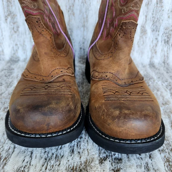 Justin "Wanette" Steel Toe Brown Leather Cowboy Western Boot | Women's Size 9.5B - Picture 3 of 13